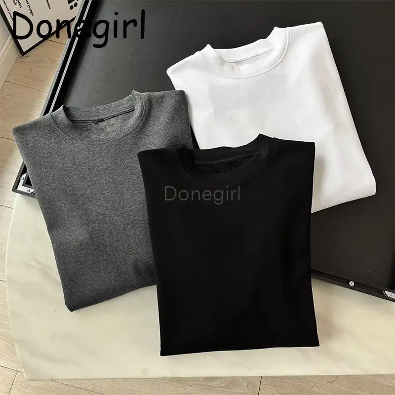 

Donegirl Women Autumn 2024 New Women Solid Basic Versatile T-shirt Simple Casual Commute Long Sleeve Tees Female Tops Chic