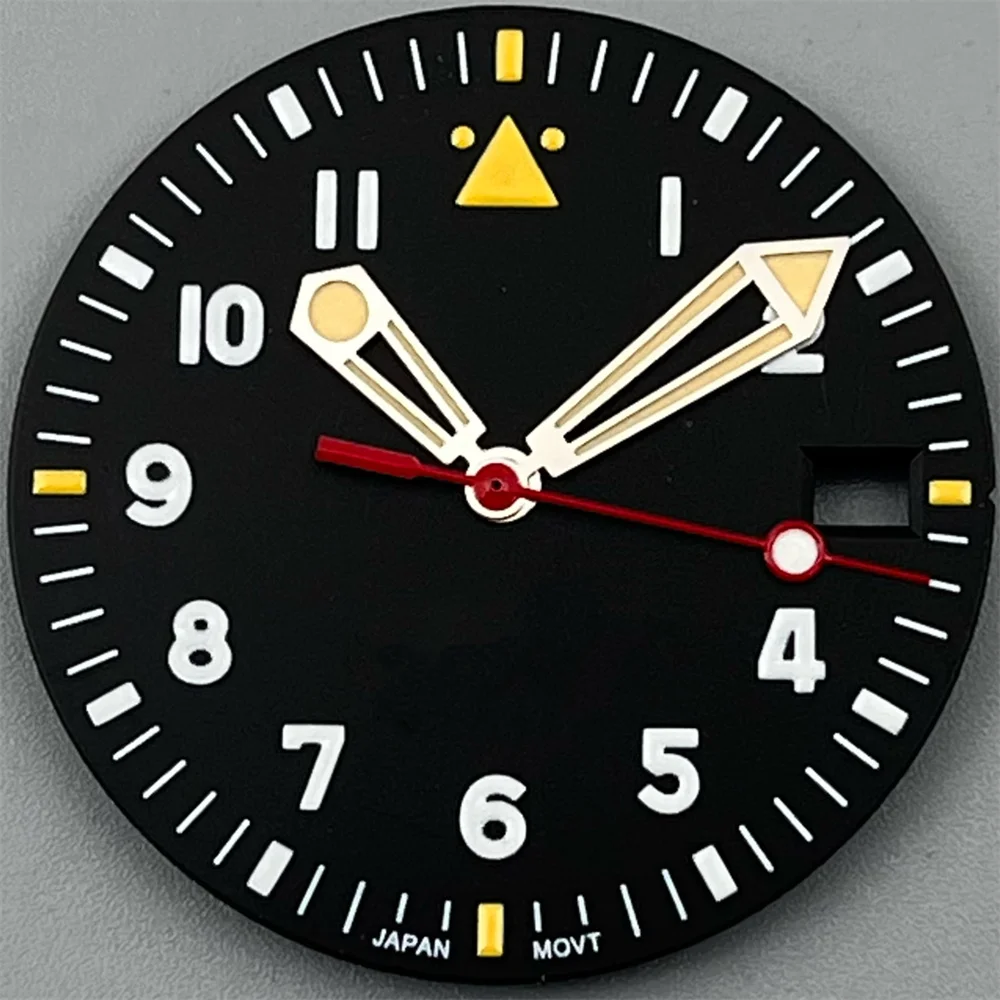 Enhanced Black Pilot Style Watch Dial and Luminous Hand Set - C3 Green Glow
