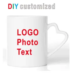 Personalized Ceramic Mug - Customizable 12oz Coffee Cup Gift (Heart Handle White)