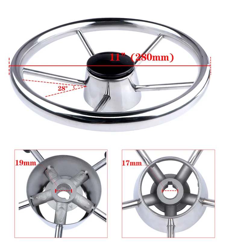 11'' Boat Stainless Steel 5 Spokes Steering Wheel 280mm Dia for Marine Yacht yacht hardware accessories stainless steel marine hardware steering wheel hydraulic rudder marine