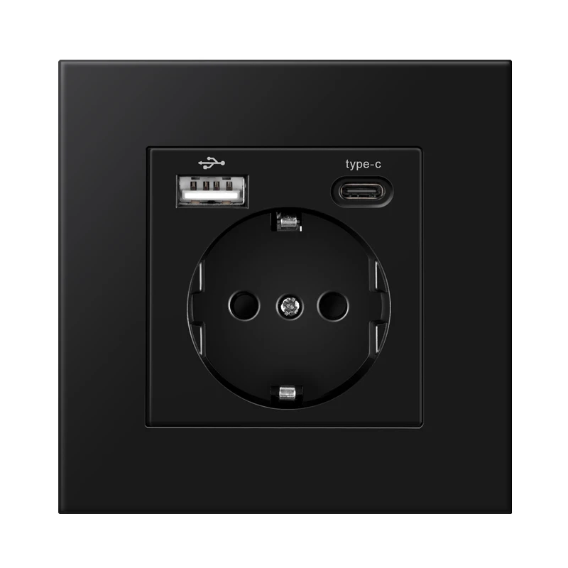 Novski Modern Wall USB Charger with Dual EU Standard Outlets, 110V-250V, 16A