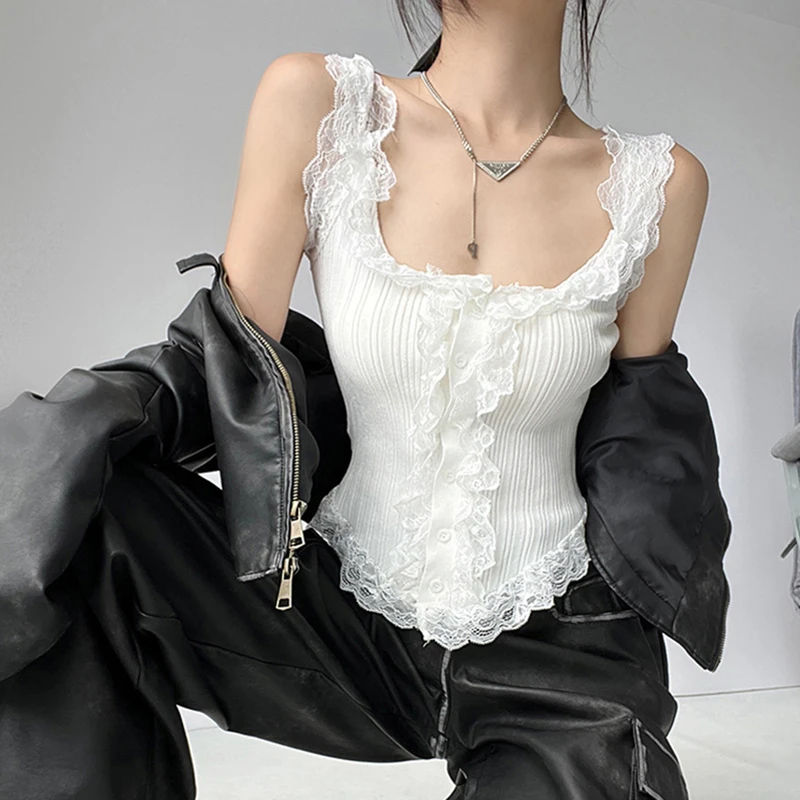Sexy Mode süß lässig Slim Fit kurze ärmellose Tanktops passen alle zu einfachen Spitzen nähten schicke Tanktops für Frauen Mädchen – Detail 8