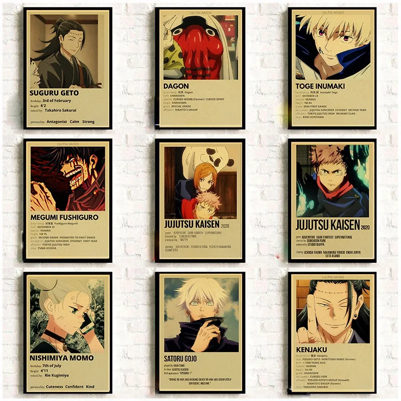Anime Jujutsu Kaisen Posters Cartoon Figure Itadori Yuji Fushiguro Megumi Retro Wall Stickers Home Room Art Painting