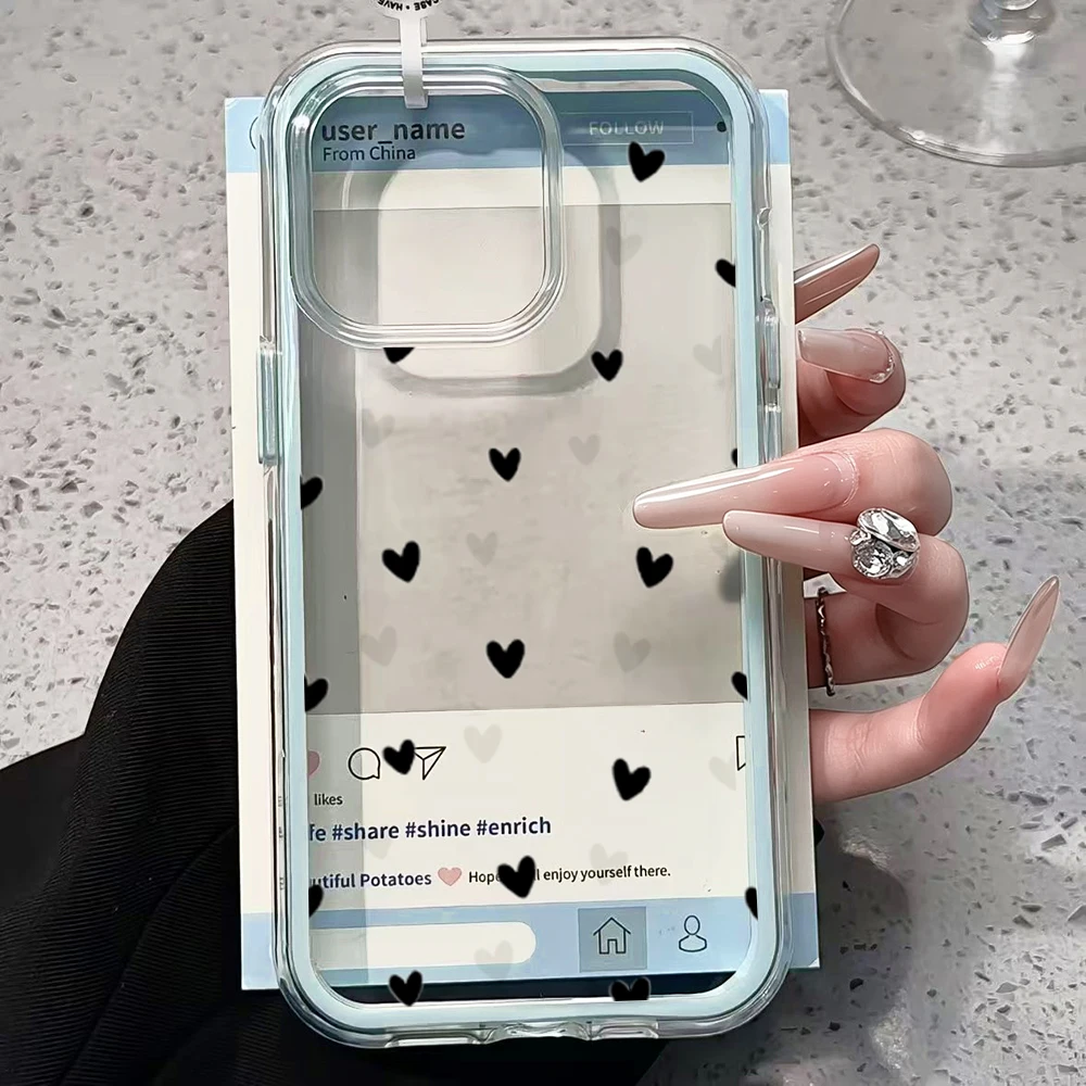 Minimalist Love Heart Transparent Candy Phone Case - Clear Shockproof Cover