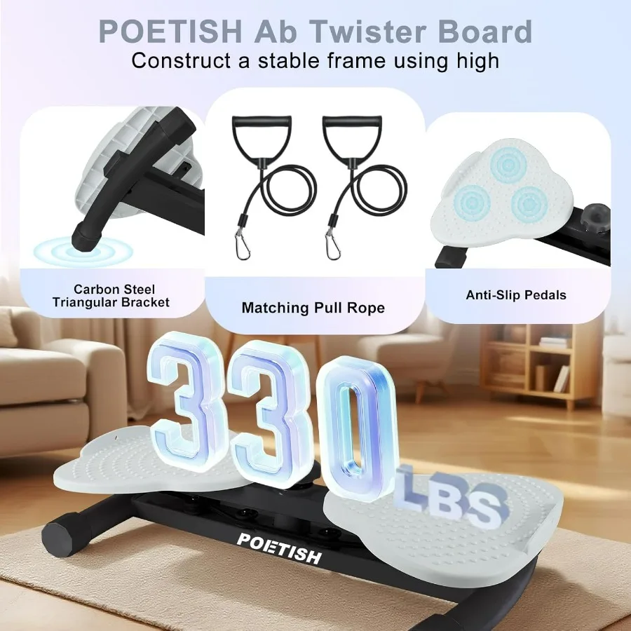 Waist Twister Ab Machine, 300 lbs Weight Capacity, Adjustable Ab Twister Board with Foot Massage for Belly Fat Loss, Noiseless H