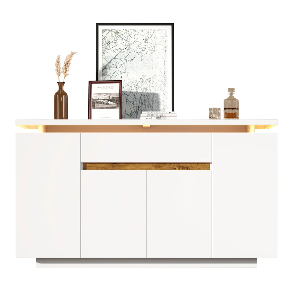 140 x 40 x 80 cm großes Sideboard mit LED-Beleuchtung, Kommode mit 1 Schublade und 4 Türen, Schrank für Wohnzimmer, Flur oder Küche – Detail 28