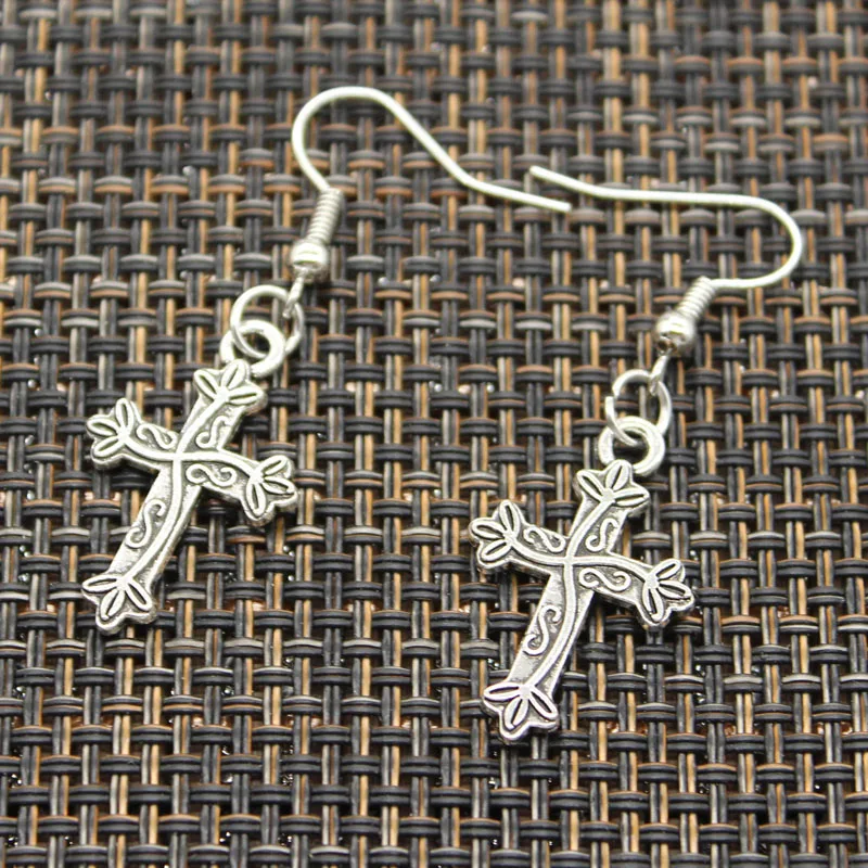 hroryn New Fashion Handmade Cross Egyptian Ankh Life Symbol Flower Cross Pendants Silver Color Earrings For Womens Style 4