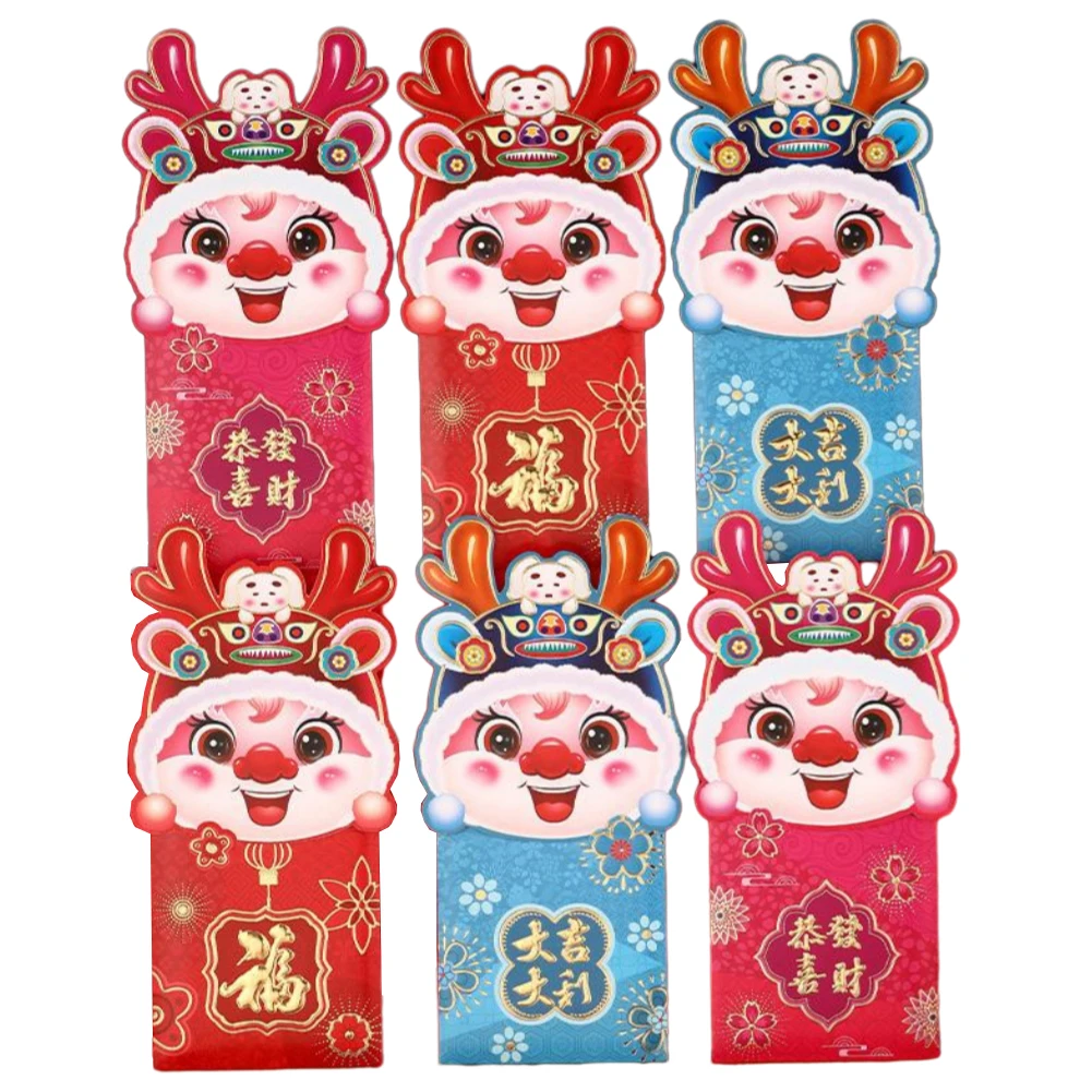 

6 шт., китайские конверты Bao с надписью «Новый год»