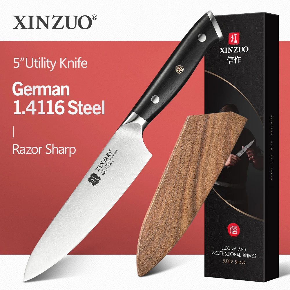 

XINZUO 5" Inch Utility Knife GERMAN 1.4116 Steel Best Kitchen Knife New Parer Fruit Knife with Ebony Handle Kitchen Accessories