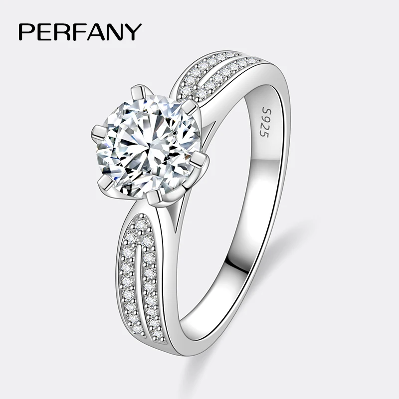 PERFANY 0.5-2CT Moissanite Ring for Women S925 Pure Silver Laboratory GRA Certified Diamond Wedding Luxury Jewelry
