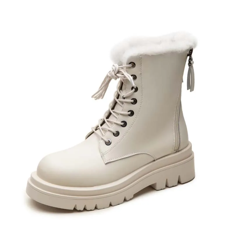 Women Split Leather Snow Boots fashion female lace up platform shoes ladies black round toe zipper style ankle boots winter women snow boots