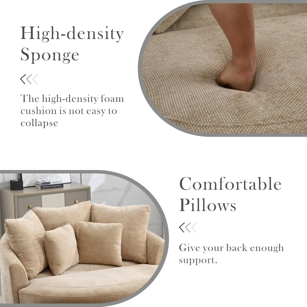 59.8" W Living Room Chair with Ottoman, Wheels, Knitted Chenille, Round Barrel Chairs Set, Extra Large Living Room Chair Set