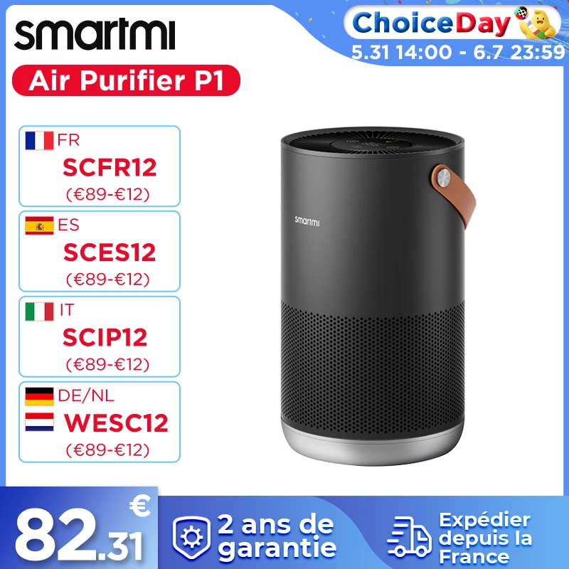 Smartmi Air Purifier luchtreiniger P1 (tot 30m², CADR 250 m3/u, HEPA-13 Filter)