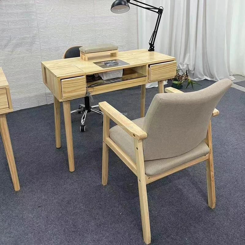 Japanese Retro Professional Manicure Table Beauty Salon Solid Wood Nail Tables Storage Vacuum Cleaner Double Manicure Table A