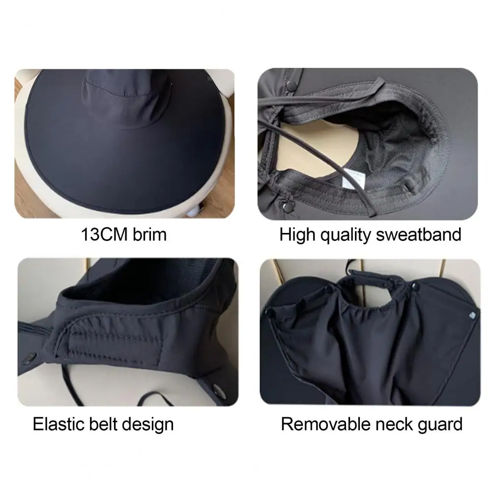 13cm Women UV Protection Hat With Neck Flap Breathable Summer UPF 50+ Wide Brim Hat Outdoor Beach Hiking Fishing Hollow Top