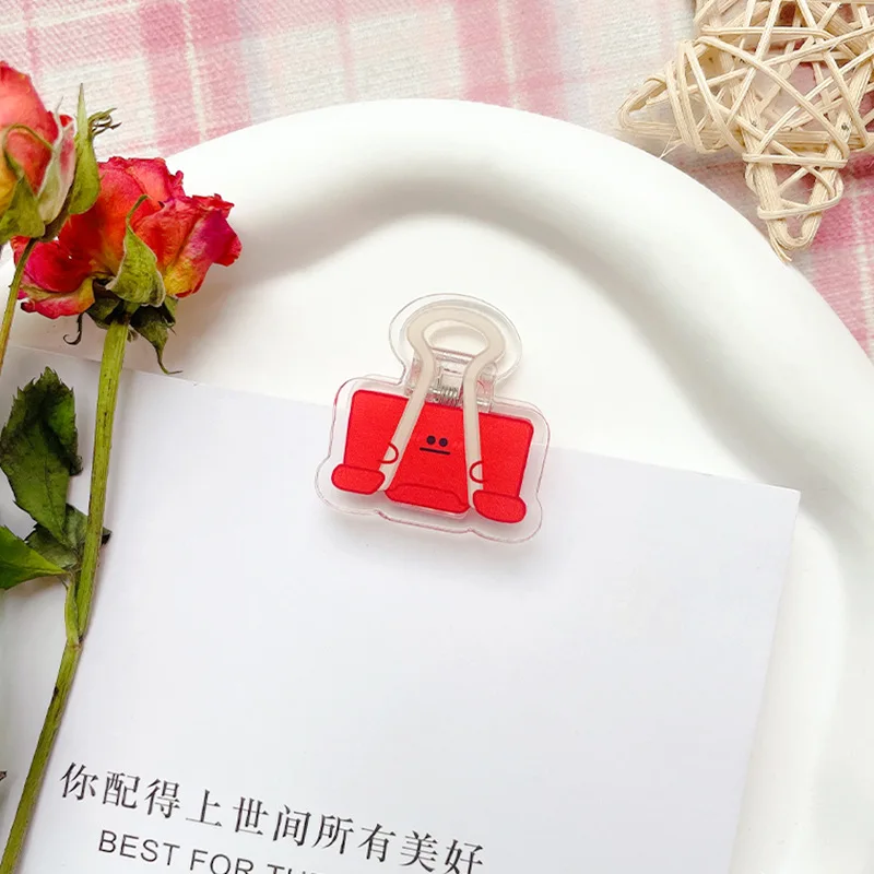 1Pcs Multicolor Cute Face Acrylic Binder Clip Planner Clips Paper Clamp Office Decorative Supplies School Stationery