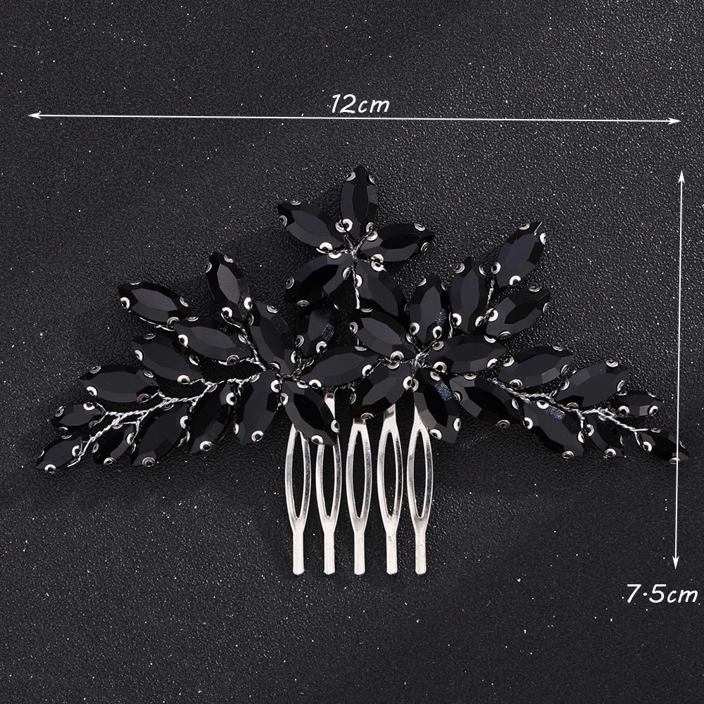 Black Rhinestone Bridal Hair Comb Fashion Headpiece for Women Wedding Hair Accessories Handmade Party Brides Jewelry Tiaras