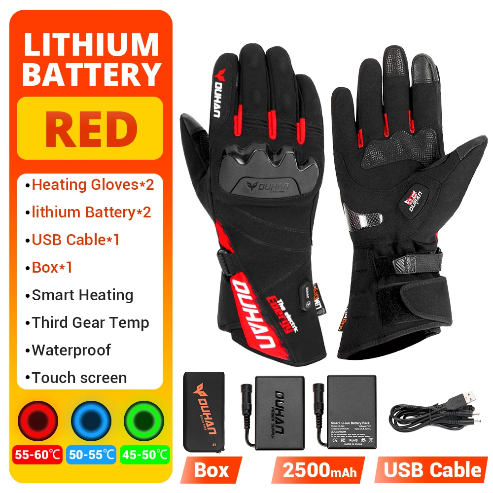 Motorcycle Heating Gloves Winter Waterproof Heated Gloves Windproof Moto Riding Thermal Gloves Touch Screen Outdoors M-2XL