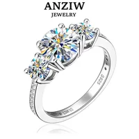 Anziw 3-stone Real 3.6CT Moissanite Wedding Rings for Women 100% S925 Silver Engagement Promise Band Fine Accessories Jewelry 1