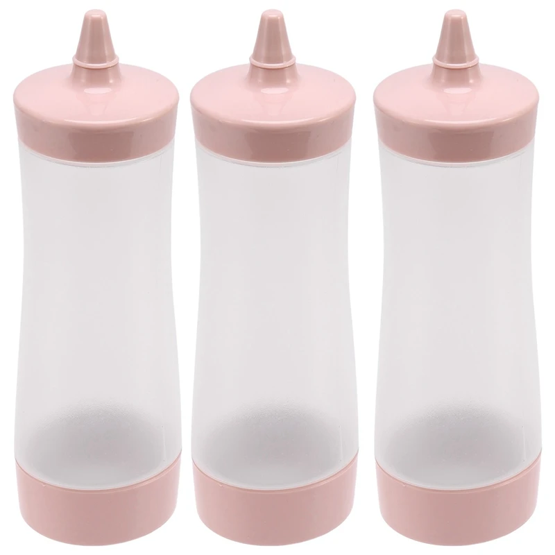 

3X Squeeze Bottle Kitchen Accessories Gravy Boat Plastic Sauce Vinegar Cruet Condiment Dispenser Pink + Transparent