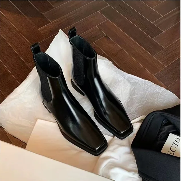 Herbst/Winter Neue Britischen Stil Square Headed Slim, Heels, Dicke Sohle, Echtes Leder Kurze Stiefel für_voghion.com