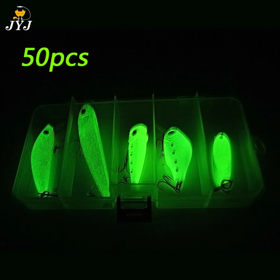 

1 box hard plastic hard lure luminous minnow popper crank bait metal sequins winter fishing lure hook sea fishing tackle