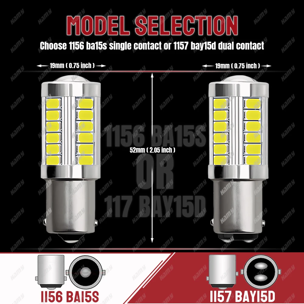 LED Bulbs 2/4/8 PCS P21W Ba15s 1156 Bay15d 1157 12V 33SMD 7000K White