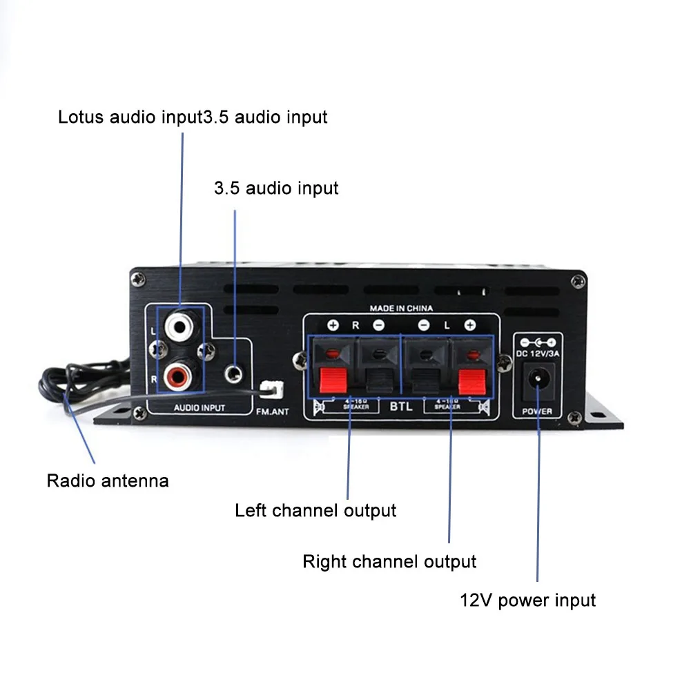 AK-380 가정용 자동차 전력 증폭기, 2 채널 블루투스 5.0 오디오 디지털 증폭기, FM USB 리모컨 HIFI 스테레오 서브우퍼, 800W