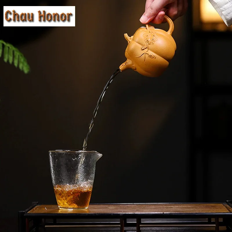 220ml Traditional Yixing Purple Clay Teapots Handmade Pumpkin Pot Raw Ore Section Mud Kettle Chinese Zisha Tea Set Tea Services