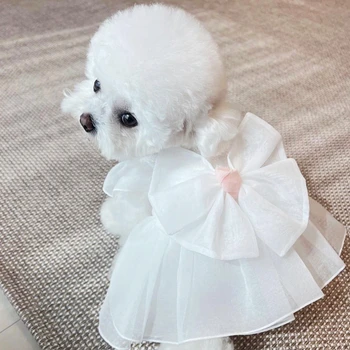 귀여운 여름 강아지 웨딩 드레스, 개 의류, 고양이 파티, 얇은 우아한 소녀 애완 동물 공주 드레스, 강아지 스커트, 테디
