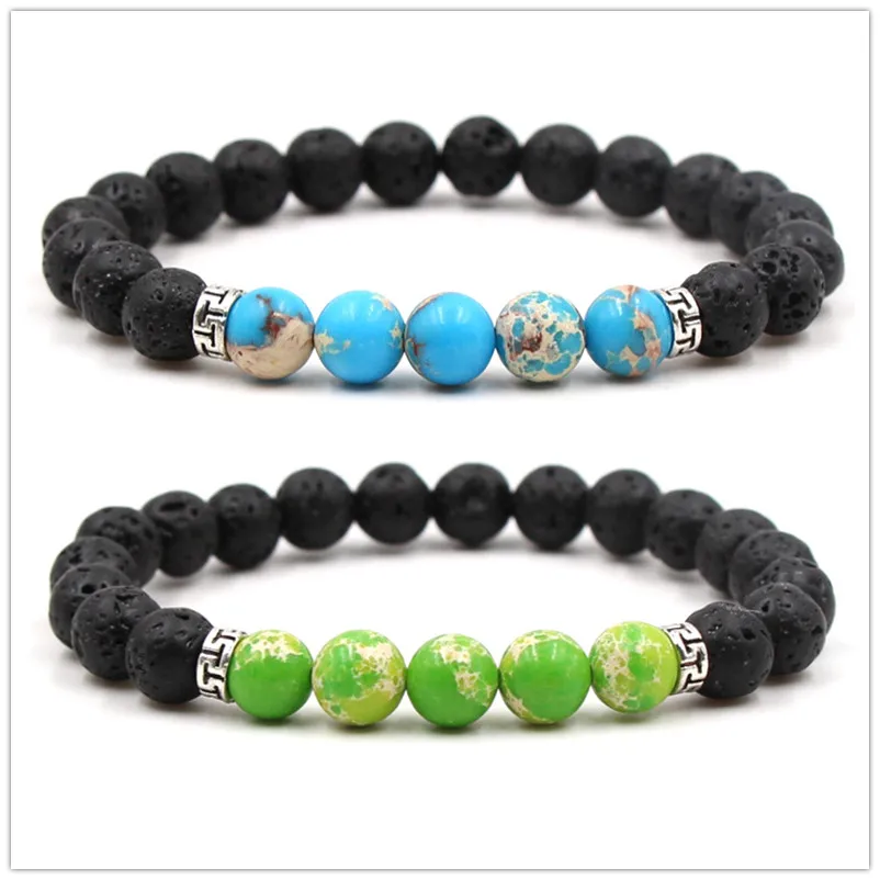

12pcs 8mm Black Lava Stone Imperial Jasper Beads Bracelet Essential Oil Diffuser Balance Bracelet Stretch Yoga Jewelry