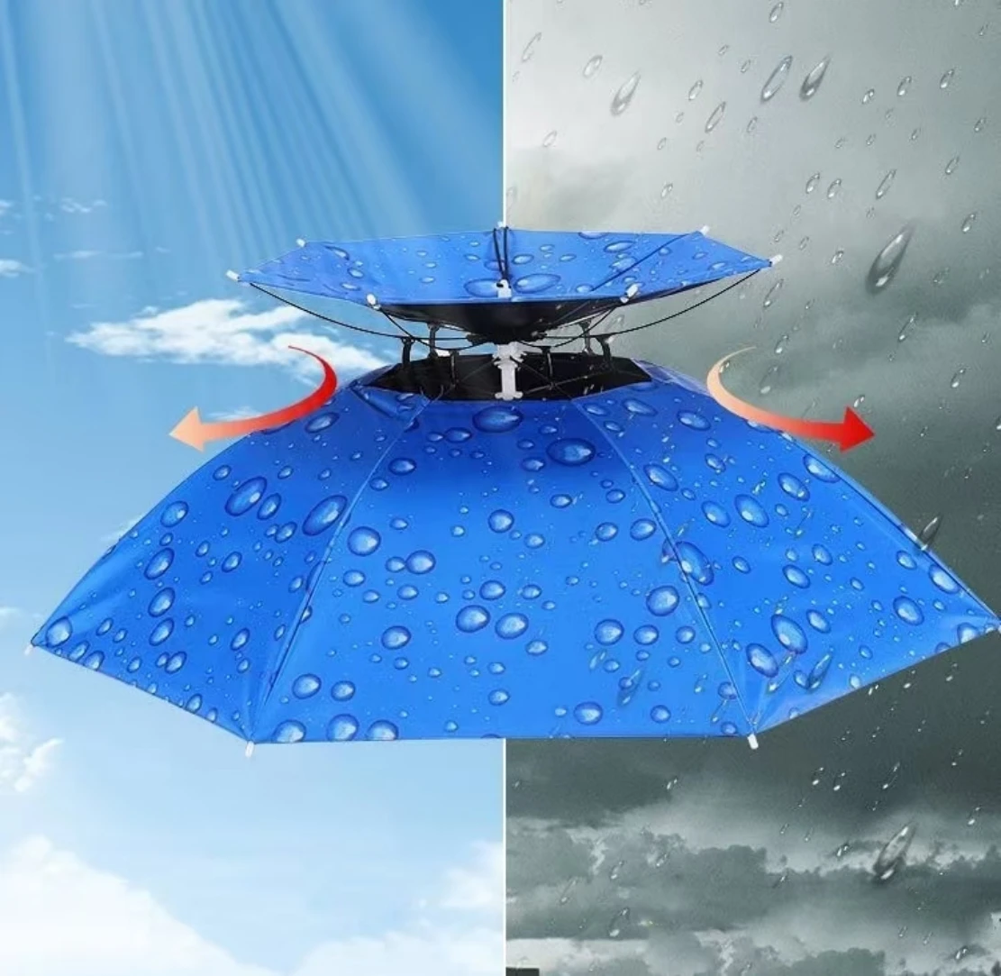 Fishing Umbrella Portable Folding Double-layer Windproof UV-proof Head-mounted Sunshade Hat Camping Shade Umbrella Hat