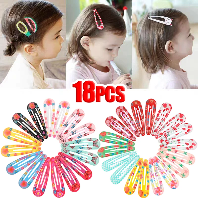 18pcs Cute Cartoon Fruit Pattern Children Hair Clips Baby Hair Bb Clip Hairpin Color Traceless Broken Hair Clip Hair Accessories