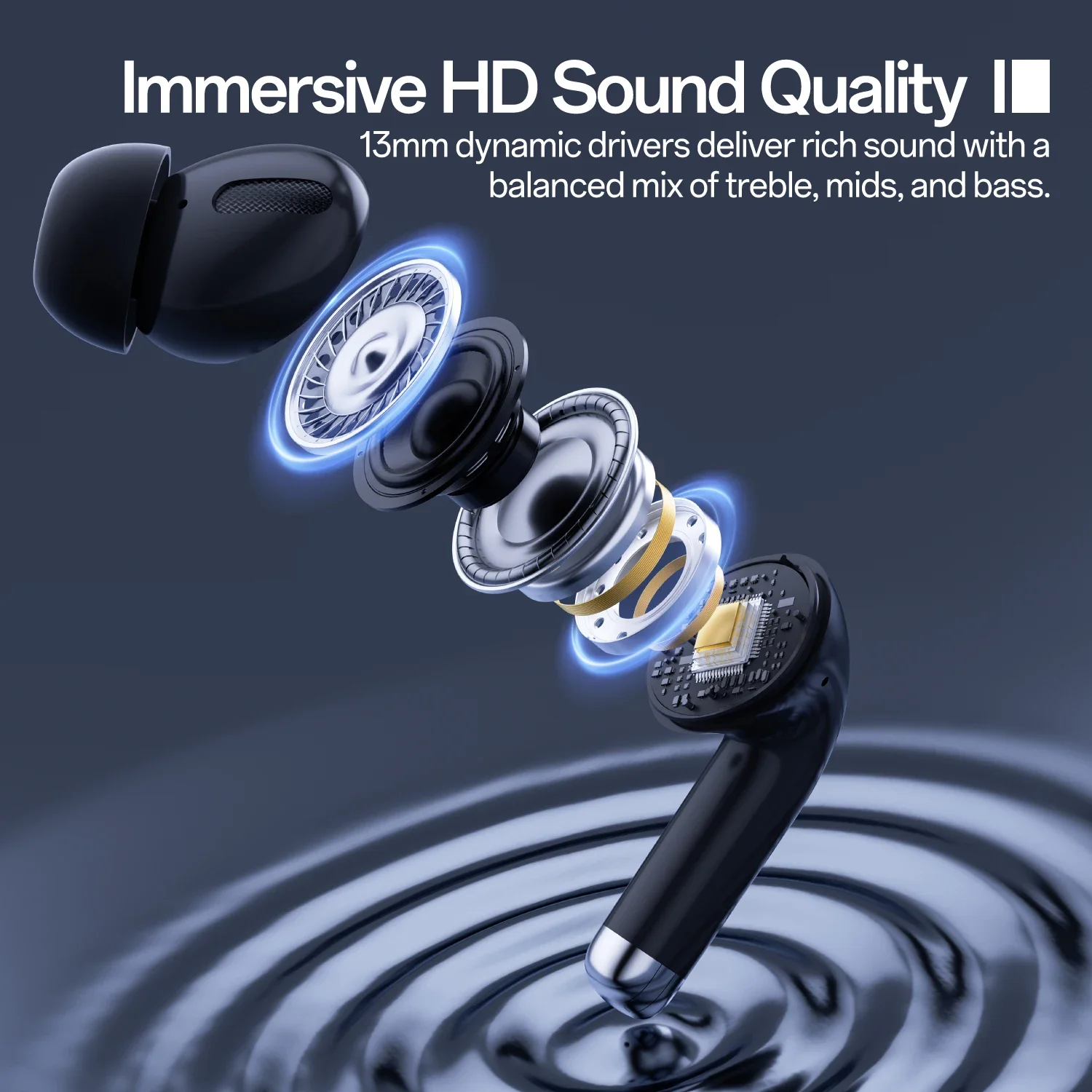 Wireless AI Earbuds with Smart Display Case 30H Play Bluetooth 54 13mm Driver in Ear Headphones Lightweight Sweatproof