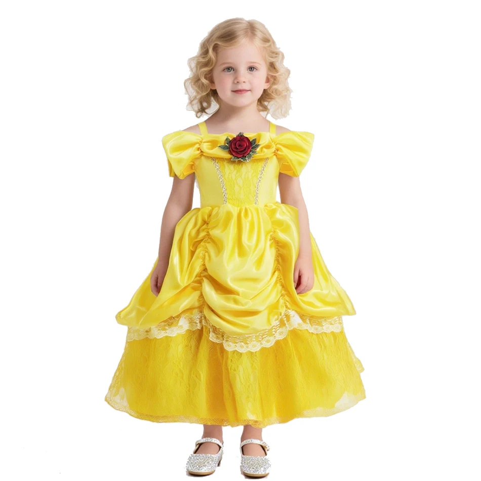 Girl Belle Dress Beauty Cosplay Costume Princess Deluxe Applique Outfit Children Birthday Party Elegant Gown Fairy Disguise Sets