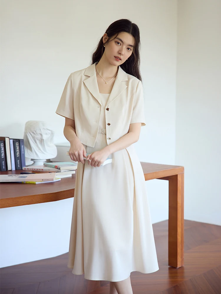 DUSHU Commuting Simple Temperament Suit For Women 2024 Summer New Style Polo Collar Dress Coat Fashion Suit 24DS82074 24DS82075