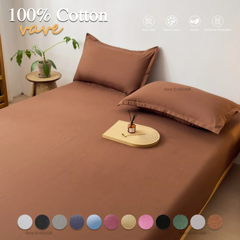 Single/Double/King/Queen Beds Cotton Fitted Sheet for Mattress Pads and Bedspread Covers in All Bed Sizes 140/150/160/180x200 3