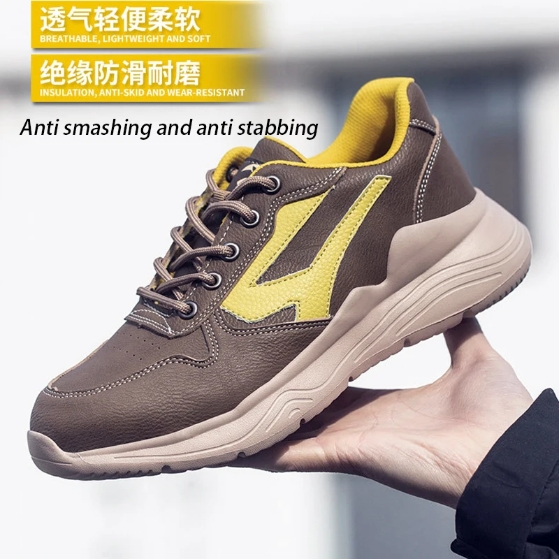 

Ultra light Breath able steel toe cap Men's safety shoes Anti impact Anti stab casual Insulated leather shoes