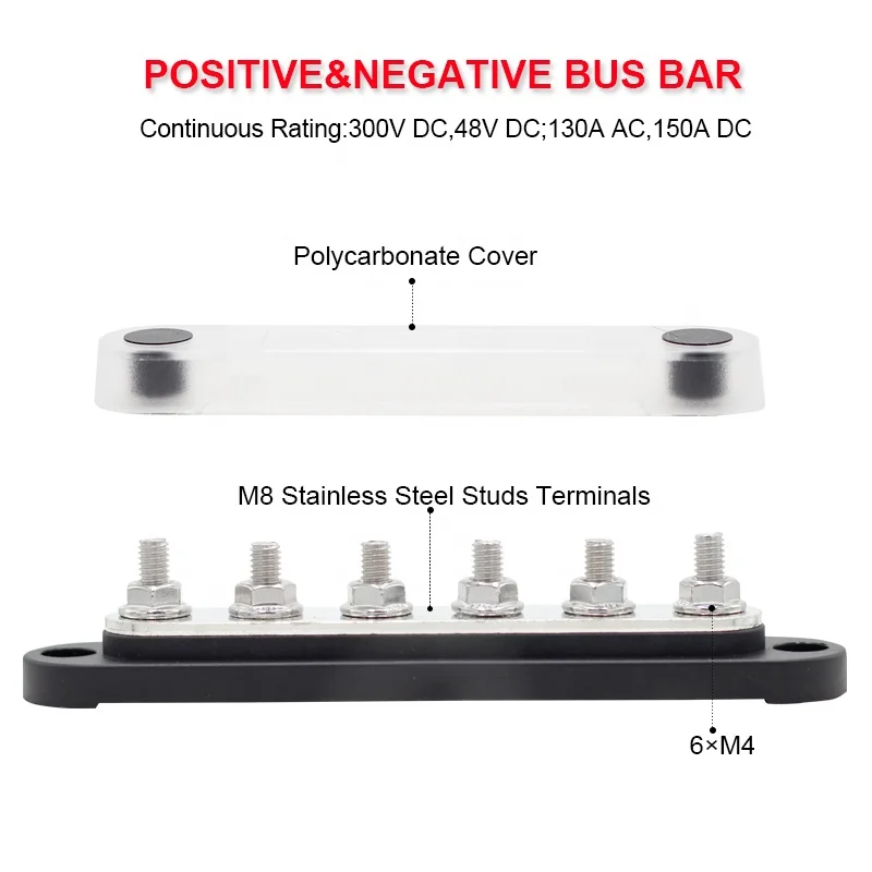 300A negative Sammelschiene 12V Verteilerblock 6 x 3/8 M10 Terminal Studs  48v DC Positive Ground Busbar für Automotive Auto Boot