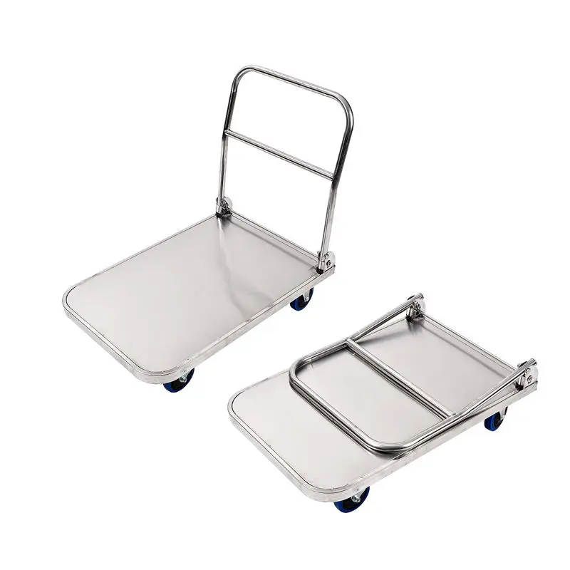 

stainless steel trolley folding flat warehouse moving cart heavy duty dolly luggage trolley flatbed cart
