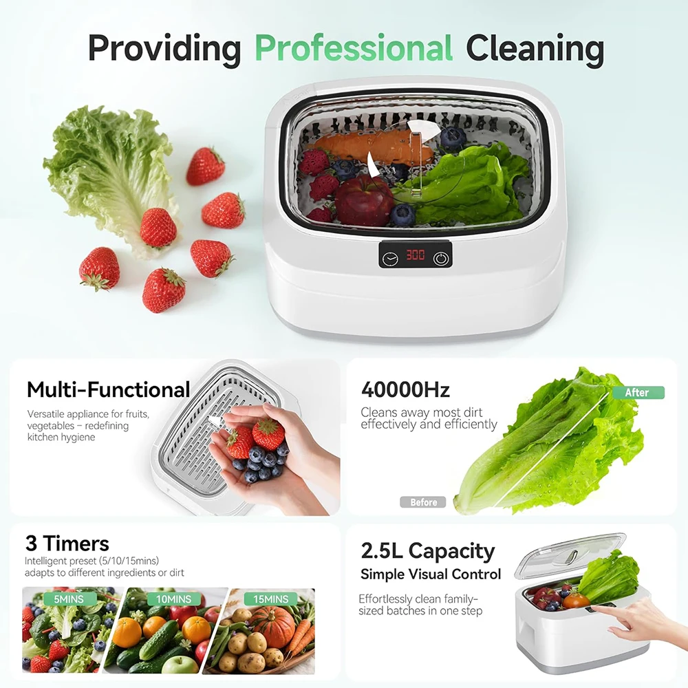 KUNPHY Ultrasonic Machine 2.5 40kHz Jewelry Cleaner Ultrasonic Bath Multifunctional for Mouthguard Razors Dental Parts Cleaning 2