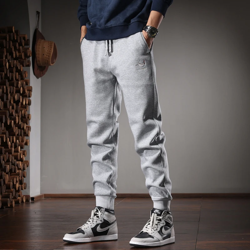 Black Sweatpants Men Autumn Clothing Casual Sports Slim Fit Pencil Pants Embroidery Elastic Waist Drawstring Jogging Trousers