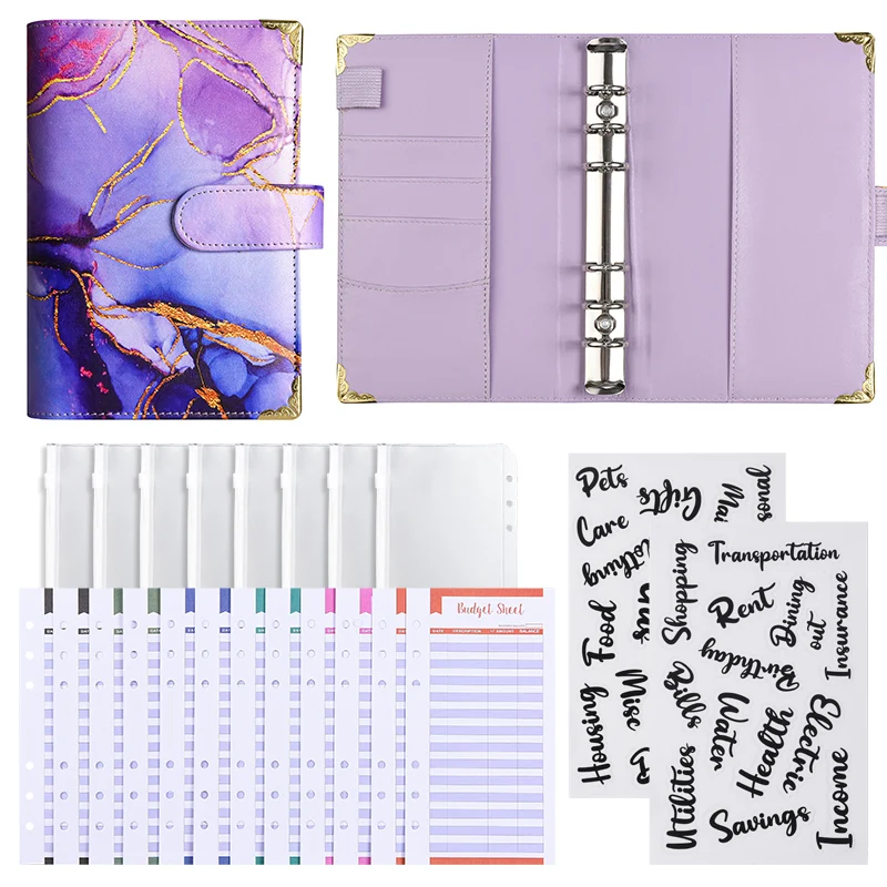 Money Budget Planner Binder A6 Marble Colorful Zipper Envelopes Cash Envelopes Budget Organizer budget binder notebook,savings binder,budget binder,cash envelopes