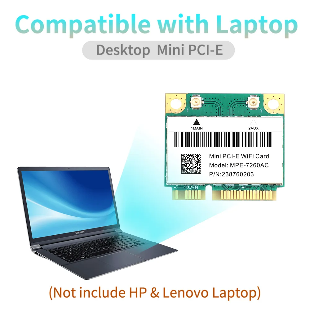 Dual Band 1200Mbps Intel 7260 7260HMW Mini PCI-E Wifi Card 5G/2.4Ghz Wireless Adapter Bluetooth 4.0 MPE-7260AC Wlan Network Card