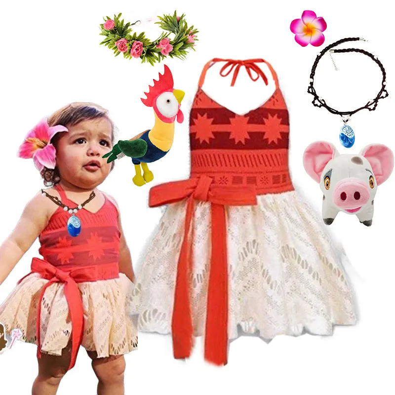 2026 Baby Mädchen Moana Neckholder-Kleid Rollenspiel Prinzessinnenkleid Sommerkleidung Hawaii Kleinkind Vaiana Niedliches Mini-Sommerkleid 1-6 Jahre