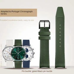 Enhanced Metal Curved End Woven FKM Rubber Watch Strap - 20mm Fluororubber Bracelet for 20mm (Green-black pin)