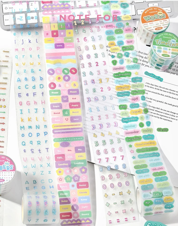 50mm * 3m Kawaii Ins Pixel Flash Sand Die Cutting Stickers DIY Diary Scrapbook Phone Case Decoration Material Cute Stickers