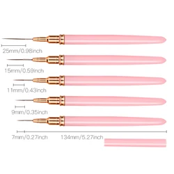 Professional Nail Art Liner Brush Set - 5 - Piece Kit for Precision Design and Manicure (PINK)