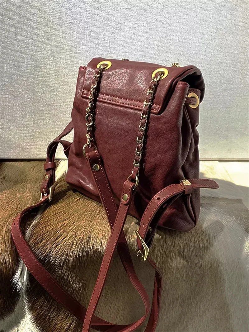 Vintage high-quality first layer cowhide women's backpack designer handmade weekend outdoor travel natural soft cowhide bagpack 2