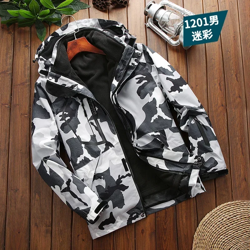 Two-pieces Sets 3 in 1 Jacket Men Waterproof Jacket Coat Outerwear Windbreake Outdoor Fashion Casual Camping Jackets Male Fleece 3